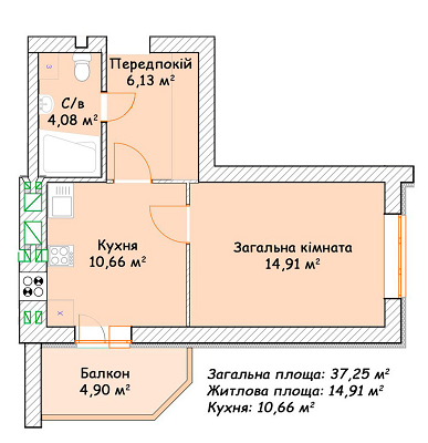 1-комнатная 37.25 м² в ЖК Status от 14 400 грн/м², г. Ирпень