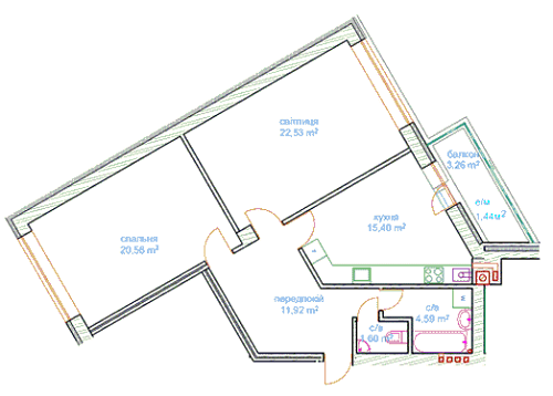 2-кімнатна 79.02 м² в ЖК Хотів від 13 100 грн/м², с. Хотів