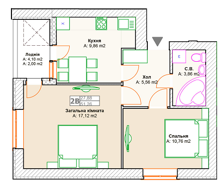 2-комнатная 51.26 м² в ЖК на ул. Довженко (Гайдара) от 13 900 грн/м², г. Ирпень