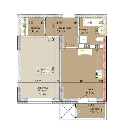 1-кімнатна 45.31 м² в ЖК Багговутівський від 24 000 грн/м², Київ