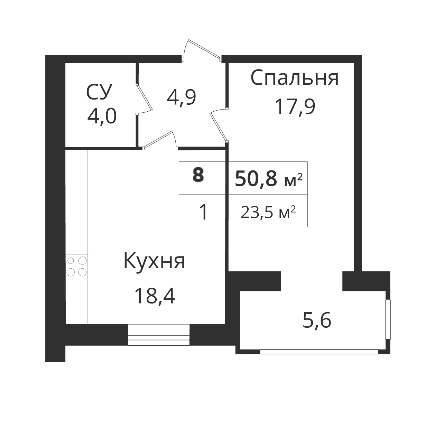 1-комнатная 50.8 м² в ЖК SokolovSky от 13 100 грн/м², Днепр