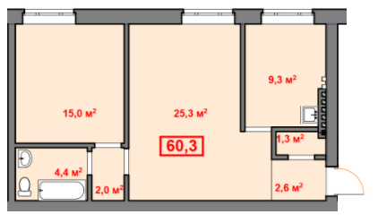 2-кімнатна 60.3 м² в КБ Княжий від 16 910 грн/м², Дніпро