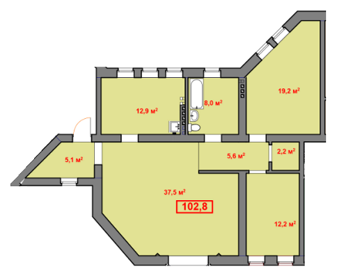 3-комнатная 102.8 м² в КД Княжеский от 16 910 грн/м², Днепр