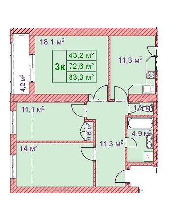 3-комнатная 83.3 м² в ЖК Затишна оселя от застройщика, с. Волчинец