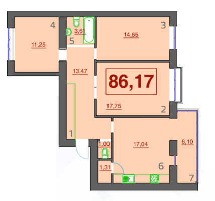 3-кімнатна 86.17 м² в ЖК Левада Дем’янів Лаз від 9 700 грн/м², Івано-Франківськ