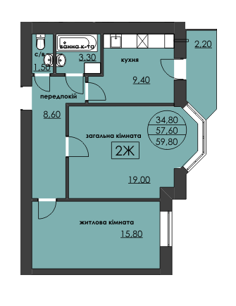 2-комнатная 59.8 м² в ЖК Нова оселя плюс от 8 640 грн/м², г. Надворная