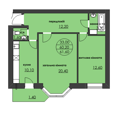 2-кімнатна 61.6 м² в ЖК Нова оселя плюс від 8 640 грн/м², м. Надвірна