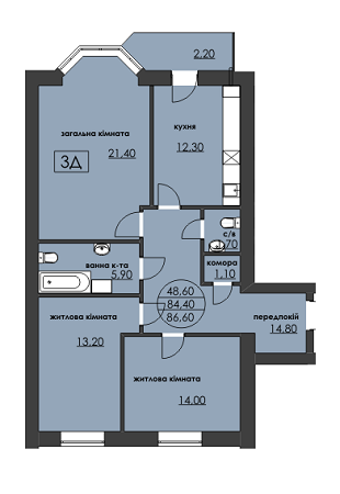 3-комнатная 86.6 м² в ЖК Нова оселя плюс от 8 370 грн/м², г. Надворная