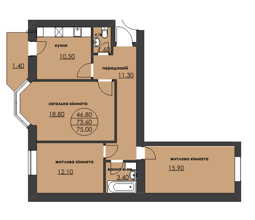 3-комнатная 75 м² в ЖК Нова оселя плюс от 8 370 грн/м², г. Надворная