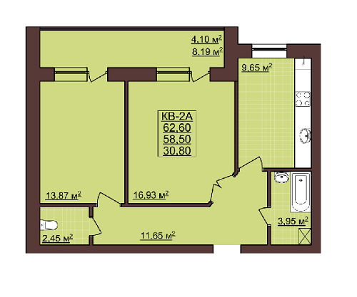 2-комнатная 62.6 м² в ЖК Весенний от застройщика, Ивано-Франковск