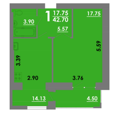 1-комнатная 42.57 м² в ЖК Апельсин от застройщика, Николаев