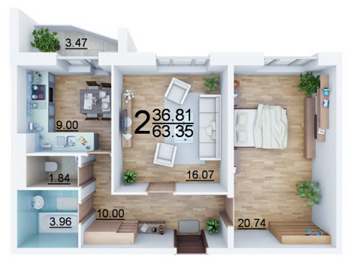 2-комнатная 63.35 м² в ЖК Северный от 15 400 грн/м², Чернигов