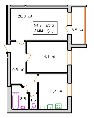 2-комнатная 65.5 м² в ЖК на вул. Курчатова, 62Г, 62Д от застройщика, Ровно