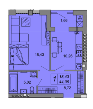 1-комнатная 44.09 м² в ЖК Юпитер от застройщика, с. Липины