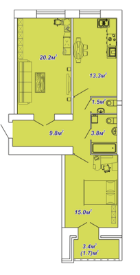 2-комнатная 65.3 м² в ЖК Яровиця Парк от застройщика, г. Владимир-Волынский