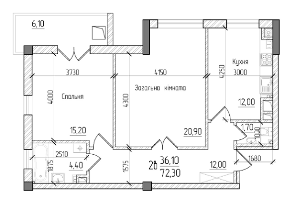 2-комнатная 72.3 м² в ЖК на вул. Руська, 235 от застройщика, Черновцы