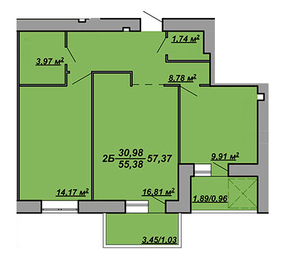 2-кімнатна 57.37 м² в ЖК на вул. Яреми, 8 від забудовника, Тернопіль