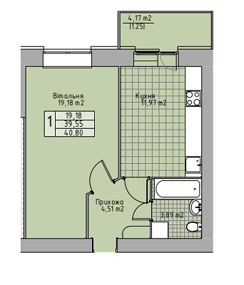 1-комнатная 40.8 м² в ЖК Княжий от застройщика, Тернополь