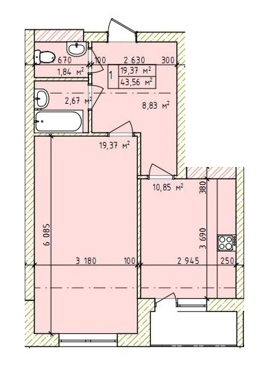 1-кімнатна 43.56 м² в ЖК на вул. Овочева від забудовника, Тернопіль