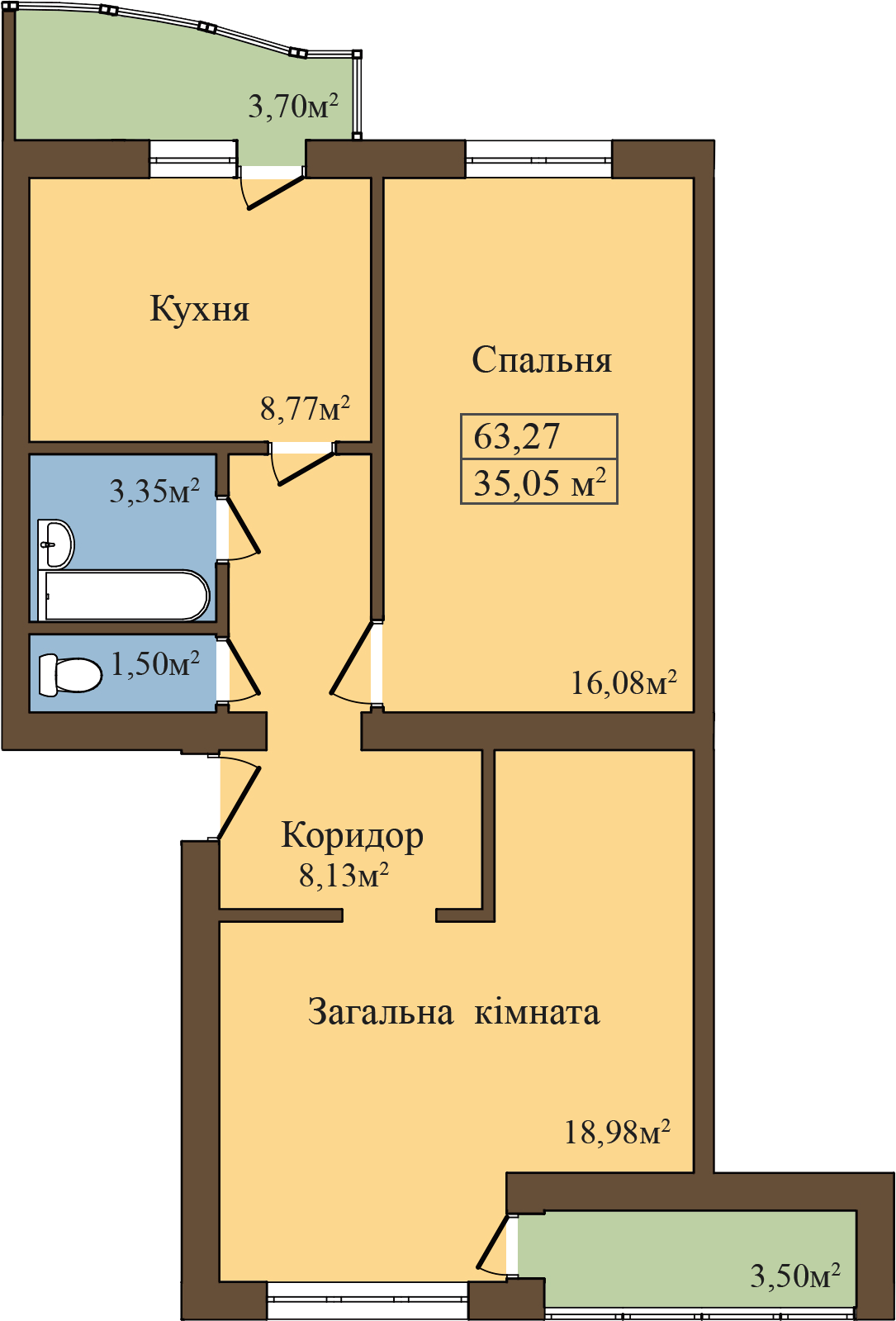 2-кімнатна 63.27 м² в ЖК Садовий від забудовника, смт Попільня