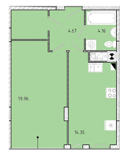 1-кімнатна 46.14 м² в ЖК Shuttle від 14 400 грн/м², м. Дубляни
