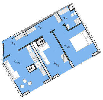 2-комнатная 58 м² в ЖК Shuttle от застройщика, г. Дубляны