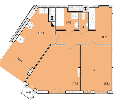 2-комнатная 66.88 м² в ЖК Shuttle от застройщика, г. Дубляны