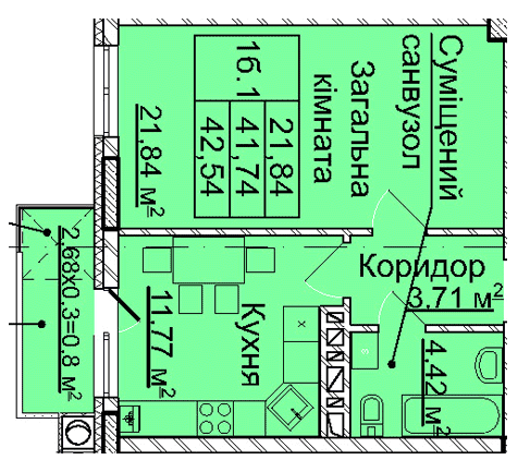 1-кімнатна 42.54 м² в ЖК на вул. Сахарова / вул. Бойківська від забудовника, Львів