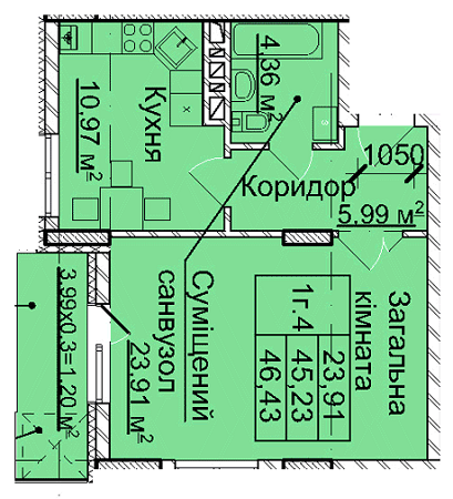 1-комнатная 46.43 м² в ЖК на ул. Сахарова / ул. Бойковская от 23 710 грн/м², Львов