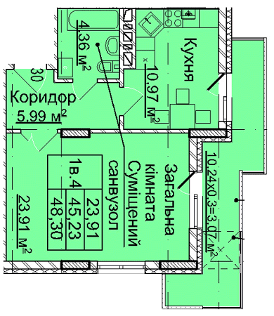 1-комнатная 48.3 м² в ЖК на ул. Сахарова / ул. Бойковская от 23 710 грн/м², Львов