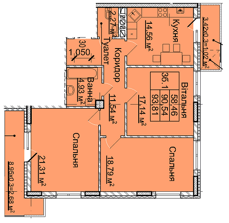 3-комнатная 93.81 м² в ЖК на ул. Сахарова / ул. Бойковская от 21 070 грн/м², Львов