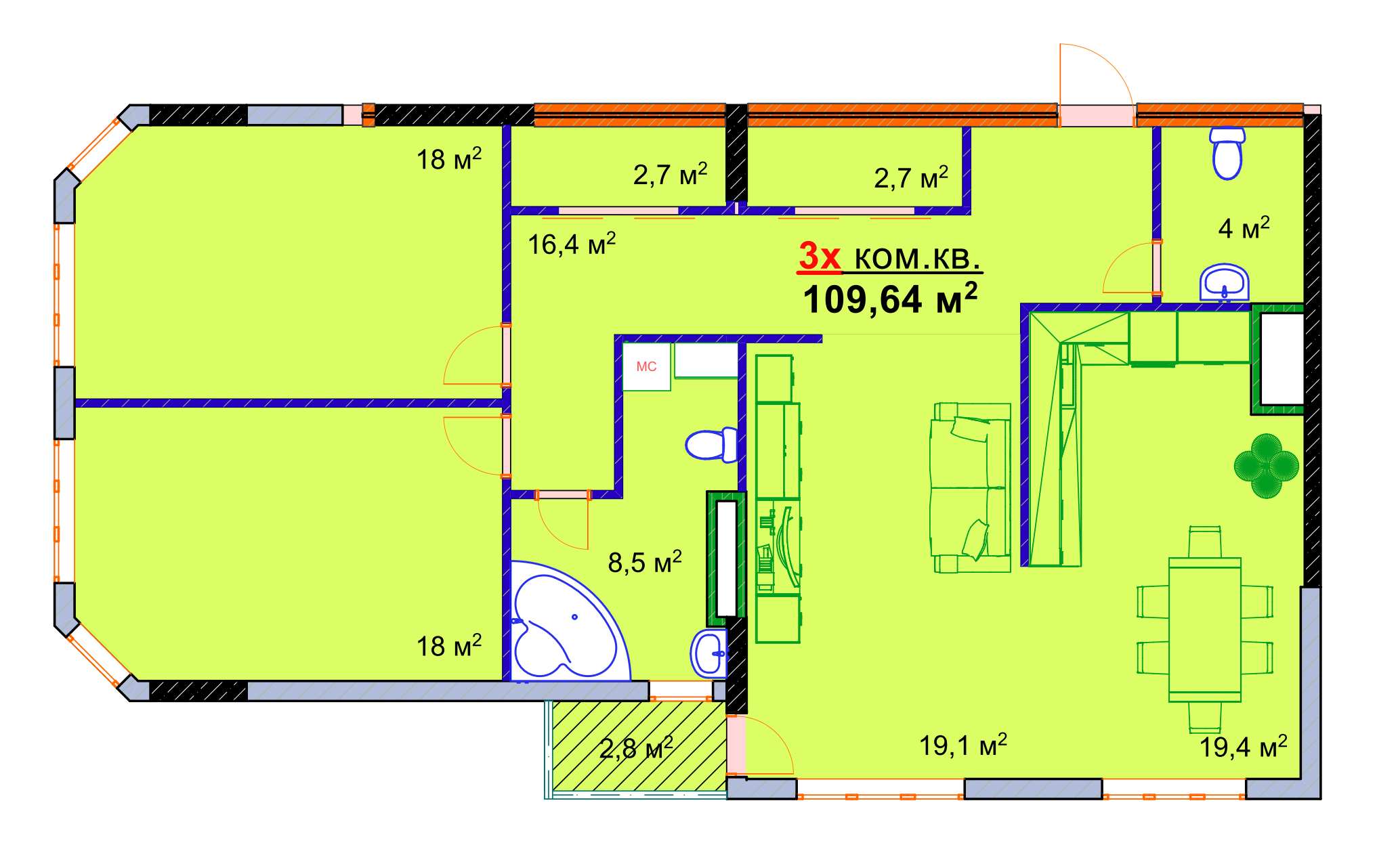 3-комнатная 109.64 м² в ЖК Монолит от 16 000 грн/м², Запорожье