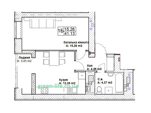 1-кімнатна 41.13 м² в ЖК Green Life-3 від 12 500 грн/м², м. Ірпінь