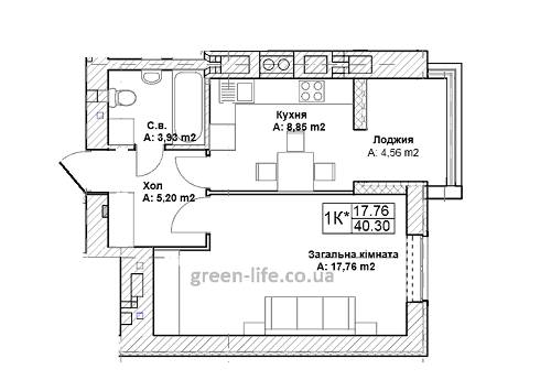 1-комнатная 40.3 м² в ЖК Green Life-3 от 12 500 грн/м², г. Ирпень