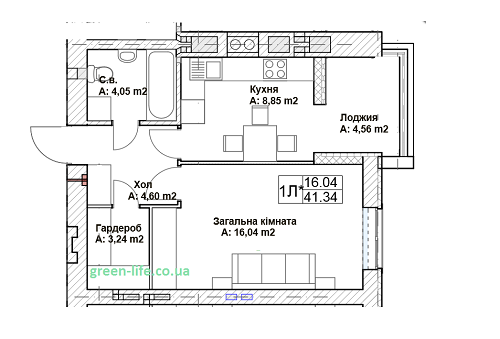 1-комнатная 41.34 м² в ЖК Green Life-3 от 12 500 грн/м², г. Ирпень