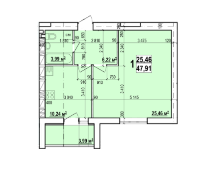 1-комнатная 47.91 м² в ЖК Мира-2 от 11 500 грн/м², Харьков