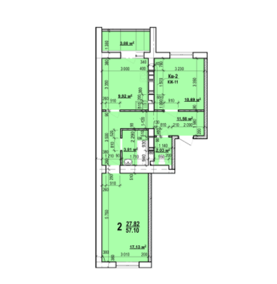 2-комнатная 57.1 м² в ЖК Мира-2 от 9 700 грн/м², Харьков