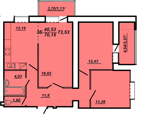 3-комнатная 70.15 м² в ЖК на вул. Яреми / вул. Текстильна от застройщика, Тернополь