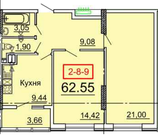 2-комнатная 62.55 м² в ЖК Тридцать первая жемчужина от застройщика, Одесса