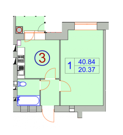 1-кімнатна 40.84 м² в ЖБК Щасливий від забудовника, Хмельницький