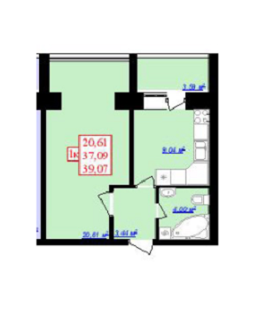 1-комнатная 39.07 м² в ЖК на вул. Тисменицька от застройщика, Ивано-Франковск