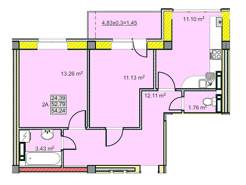 2-комнатная 54.24 м² в ЖК на ул. Казацкая, 15А от застройщика, Чернигов