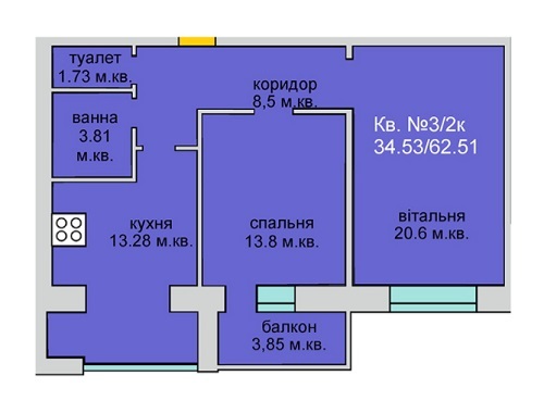 2-комнатная 62.51 м² в ЖД Липинський от застройщика, с. Липины