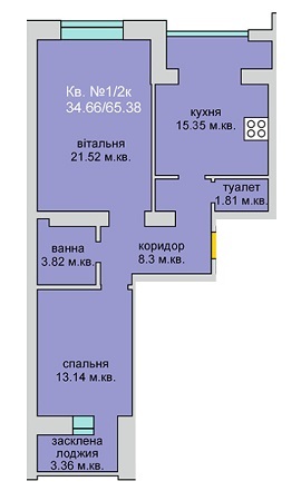 2-комнатная 65.38 м² в ЖД Липинський от застройщика, с. Липины