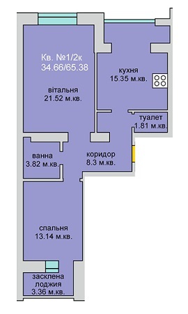 2-кімнатна 65.38 м² в ЖБ Липинський від забудовника, с. Липини