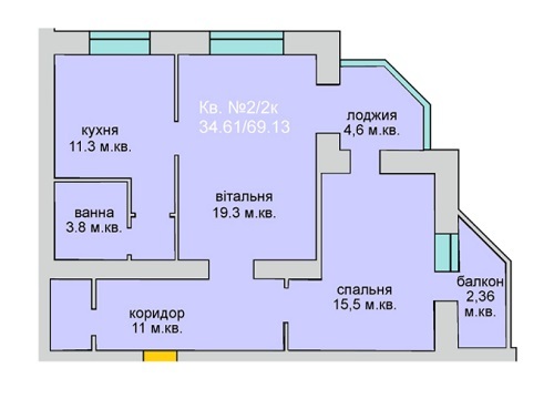 2-комнатная 69.13 м² в ЖД Липинський от застройщика, с. Липины