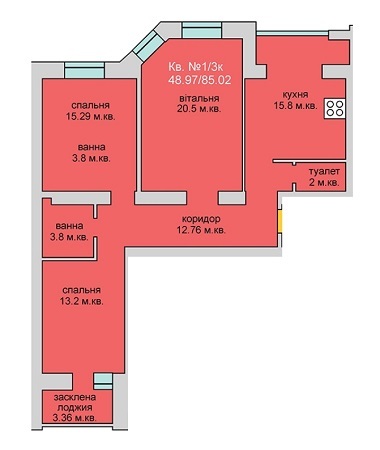 3-комнатная 85.02 м² в ЖД Липинський от застройщика, с. Липины