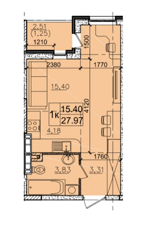 1-комнатная 27.97 м² в ЖК Одесский бульвар от 12 500 грн/м², с. Новоселки