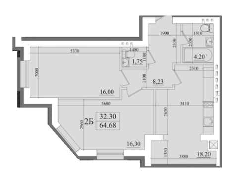 2-комнатная 64.68 м² в КД Brick House от 21 150 грн/м², с. Софиевская Борщаговка