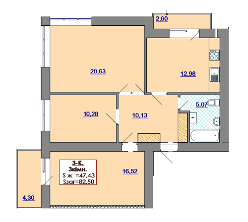 3-комнатная 82.5 м² в ЖК Волчинецкий от застройщика, Ивано-Франковск